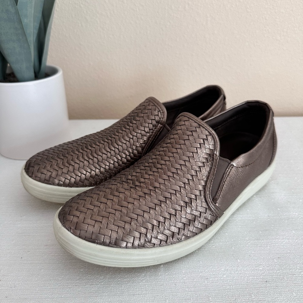 ECCO Metallic Woven Leather Slip On Comfy Casual Sneakers Womens EU40 US9-9.5